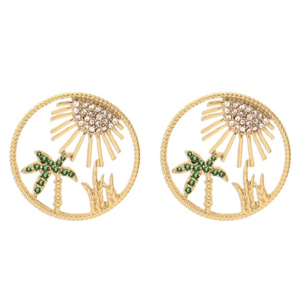 Gorgeous Gold With Crystals Tropical Earrings